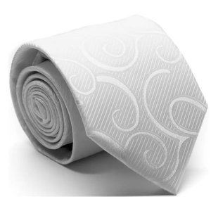 Dads Classic White Geometric Pattern Business Casual Necktie & Hanky Set